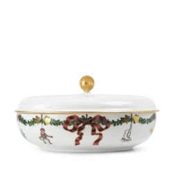 Royal Copenhagen Stjerne Riflet Jul Skål Med Låg 21 Cm